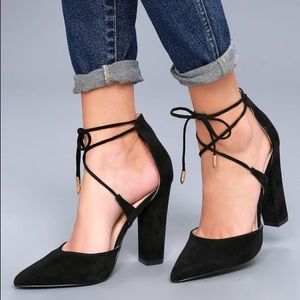 Lulus Luna Black Suede Lace Up Heels